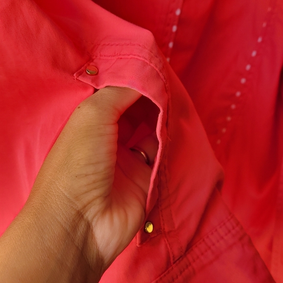 Chico's Luxe Twill Utility Jacket Malibu Punch zip snap front closure Size 2 - Picture 5 of 10